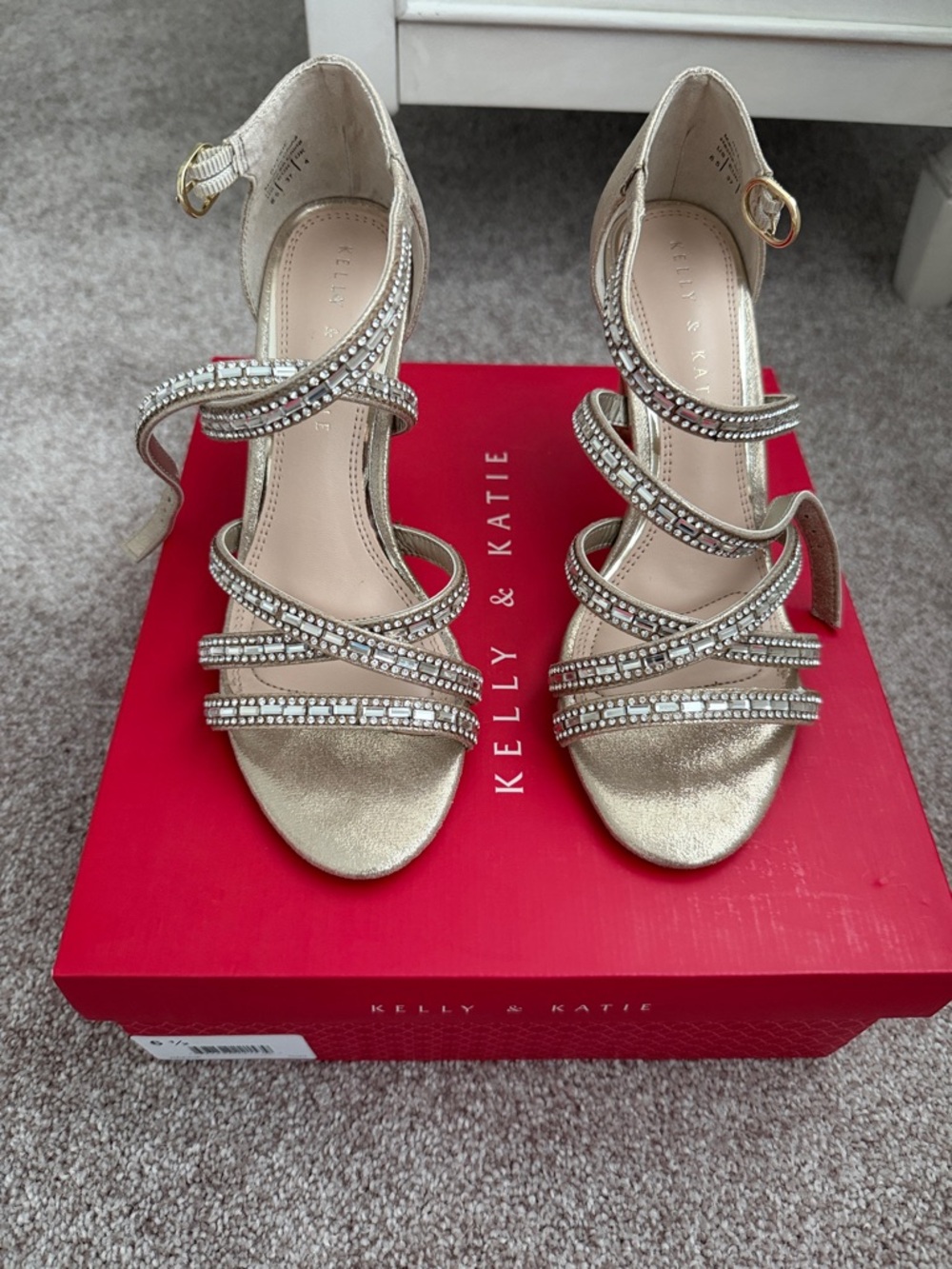 Kelly & Katie Metallic Gold Crystal-Strap Heels